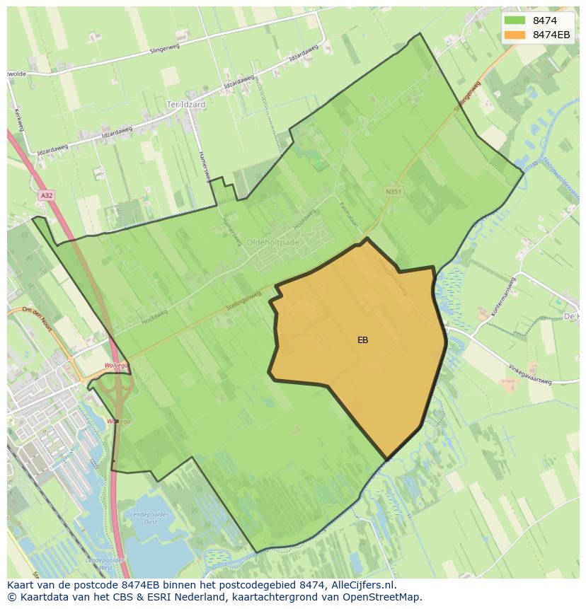 Afbeelding van het postcodegebied 8474 EB op de kaart.