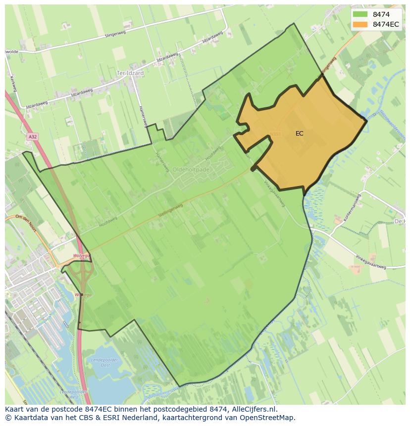 Afbeelding van het postcodegebied 8474 EC op de kaart.