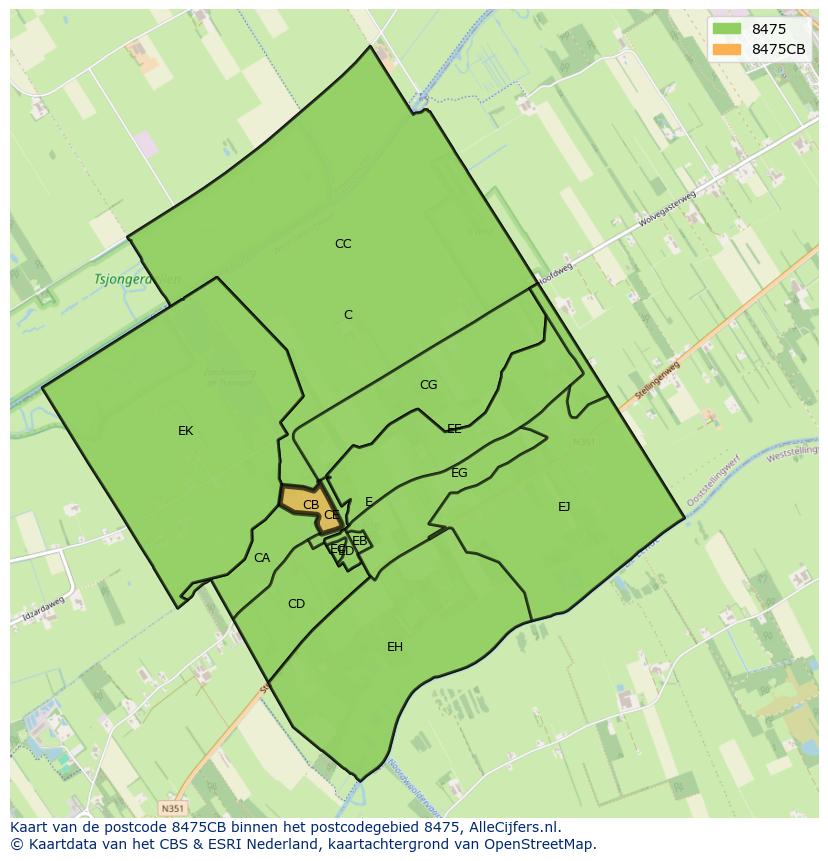 Afbeelding van het postcodegebied 8475 CB op de kaart.