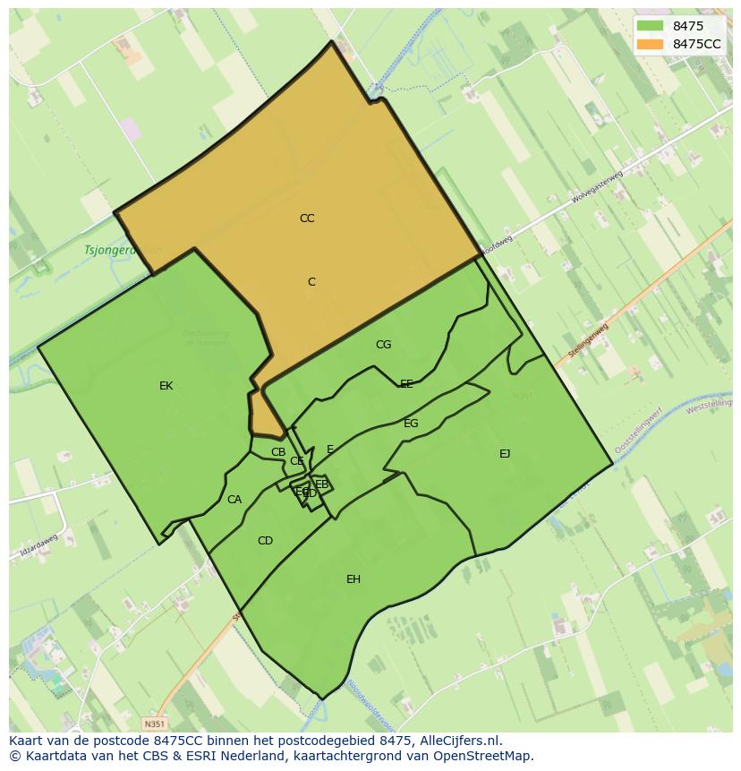 Afbeelding van het postcodegebied 8475 CC op de kaart.