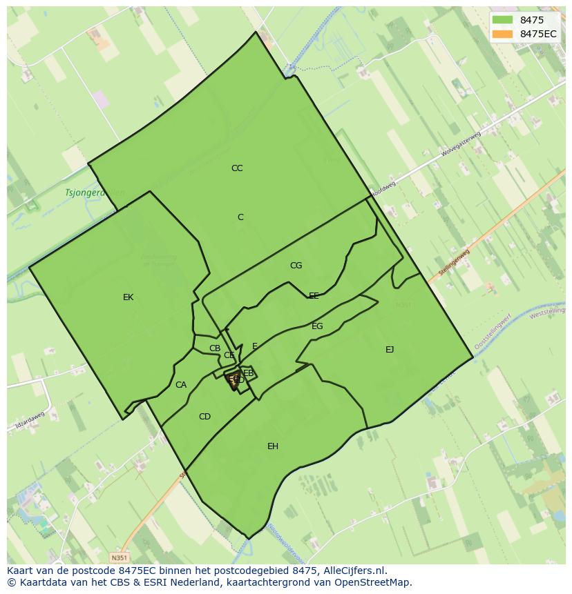 Afbeelding van het postcodegebied 8475 EC op de kaart.