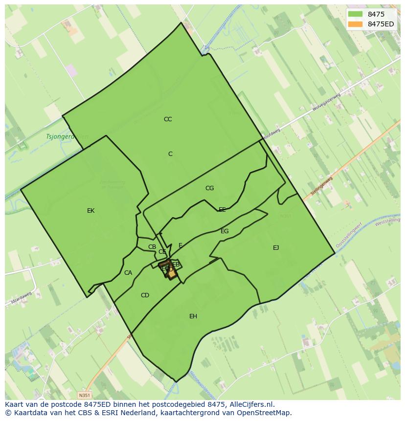 Afbeelding van het postcodegebied 8475 ED op de kaart.