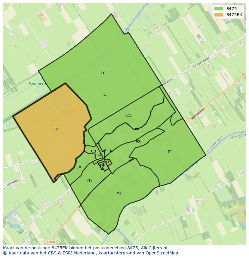 Afbeelding van het postcodegebied 8475 EK op de kaart.