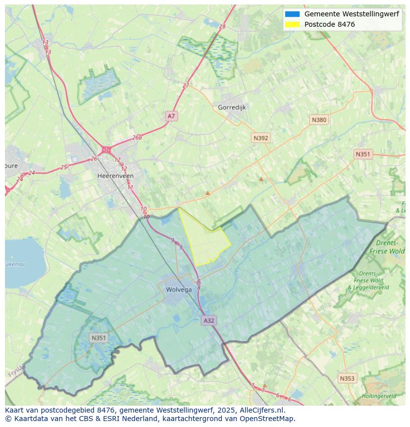Afbeelding van het postcodegebied 8476 op de kaart.