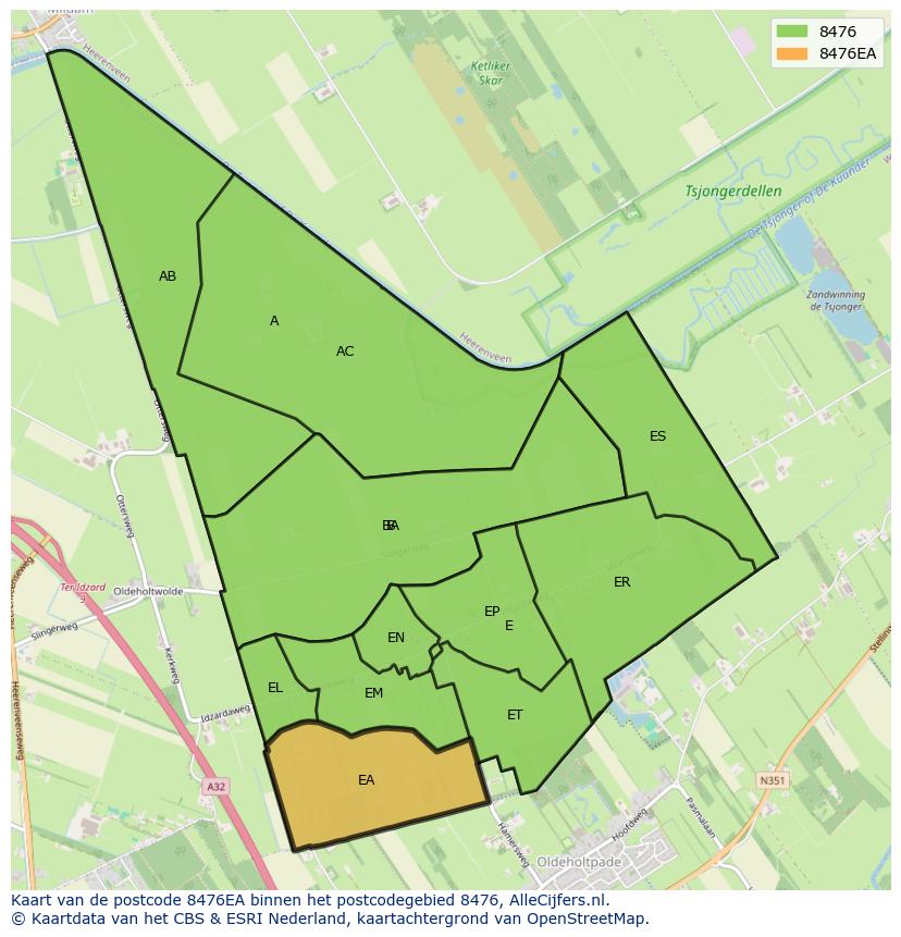 Afbeelding van het postcodegebied 8476 EA op de kaart.