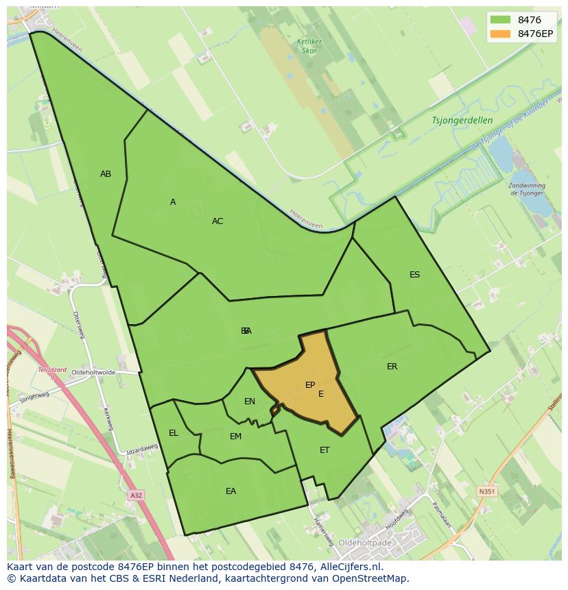 Afbeelding van het postcodegebied 8476 EP op de kaart.