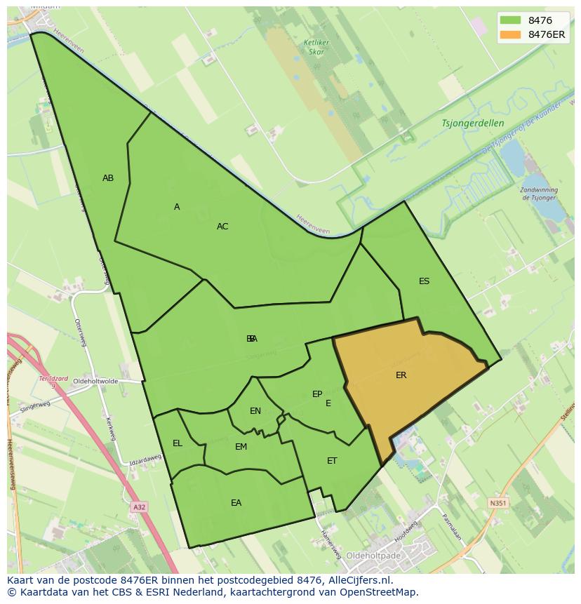 Afbeelding van het postcodegebied 8476 ER op de kaart.