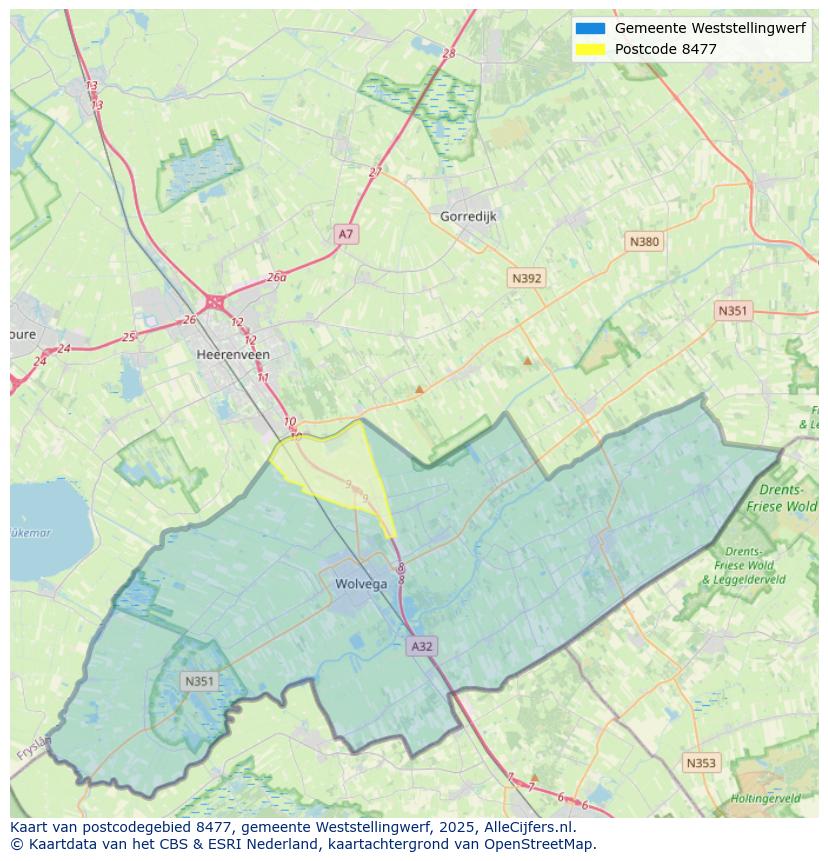 Afbeelding van het postcodegebied 8477 op de kaart.