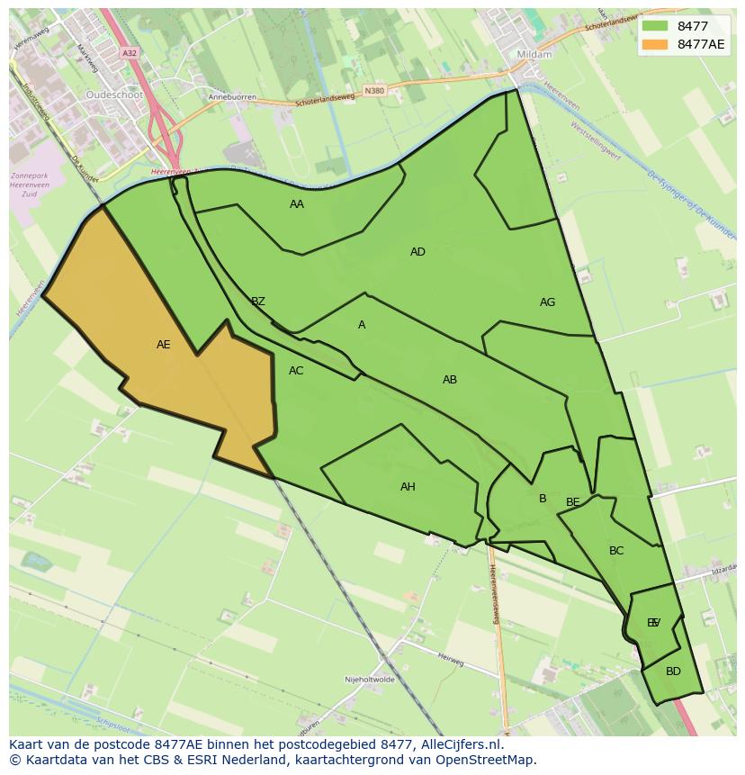 Afbeelding van het postcodegebied 8477 AE op de kaart.