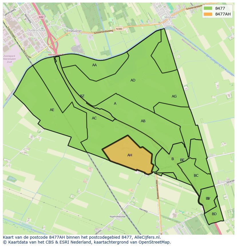Afbeelding van het postcodegebied 8477 AH op de kaart.