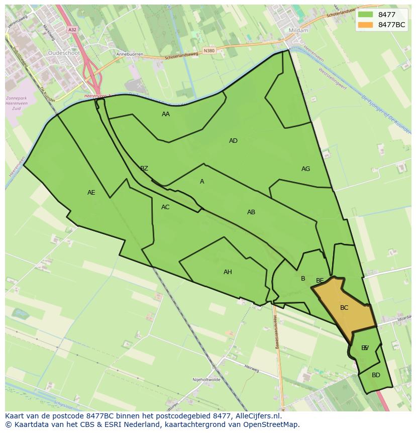 Afbeelding van het postcodegebied 8477 BC op de kaart.
