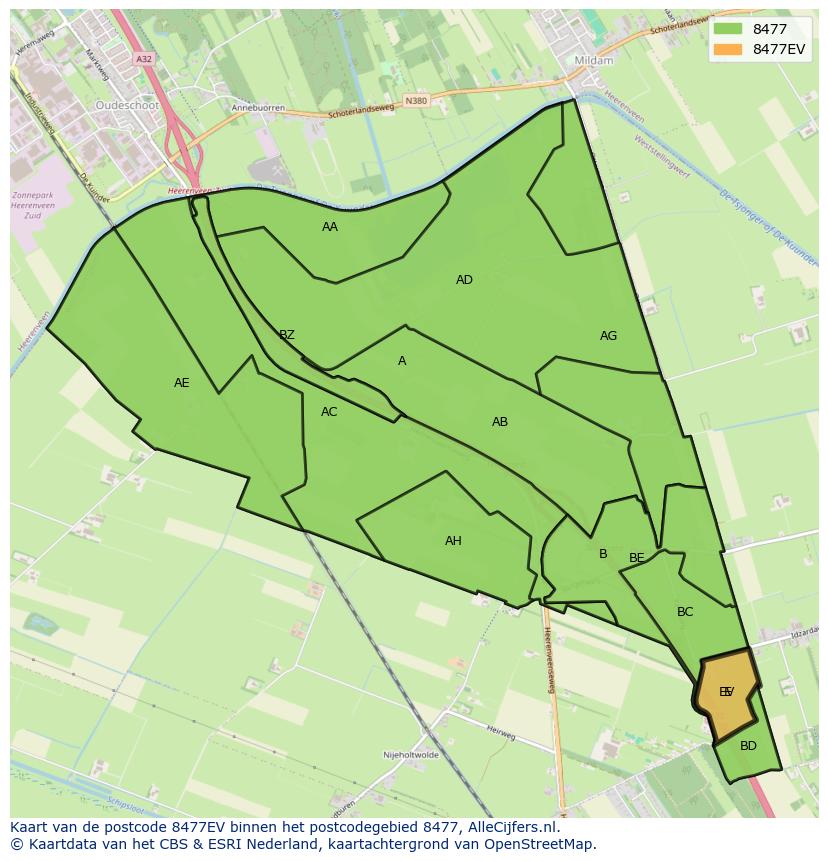 Afbeelding van het postcodegebied 8477 EV op de kaart.