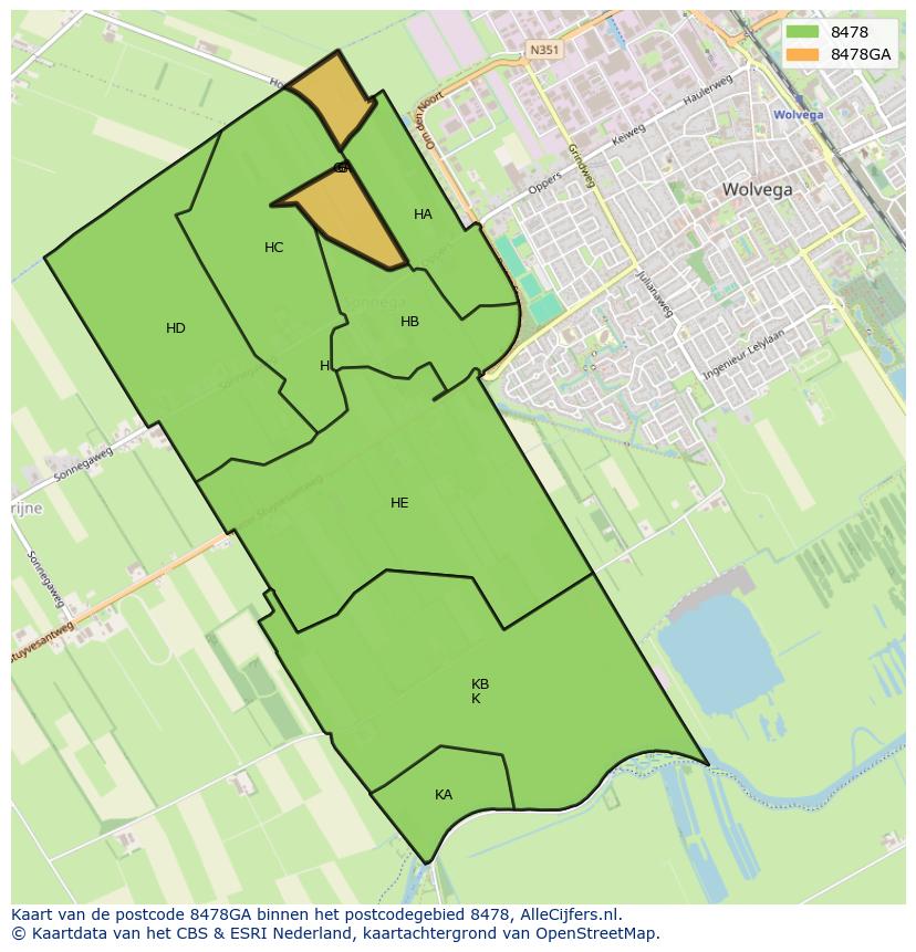 Afbeelding van het postcodegebied 8478 GA op de kaart.