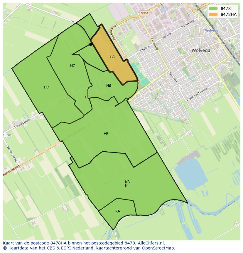 Afbeelding van het postcodegebied 8478 HA op de kaart.