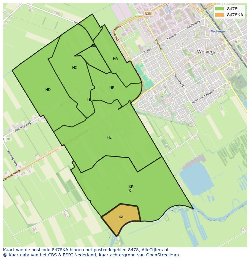Afbeelding van het postcodegebied 8478 KA op de kaart.