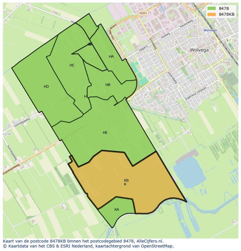 Afbeelding van het postcodegebied 8478 KB op de kaart.