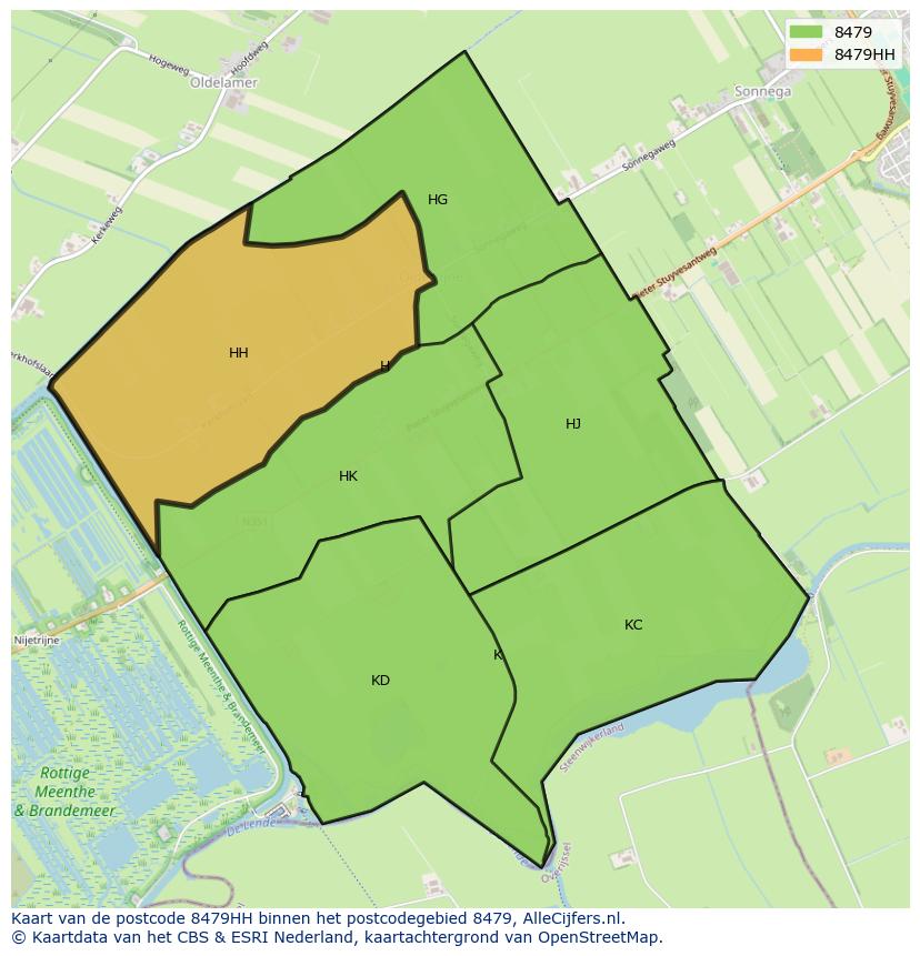 Afbeelding van het postcodegebied 8479 HH op de kaart.