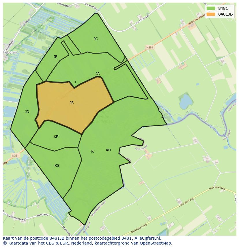 Afbeelding van het postcodegebied 8481 JB op de kaart.