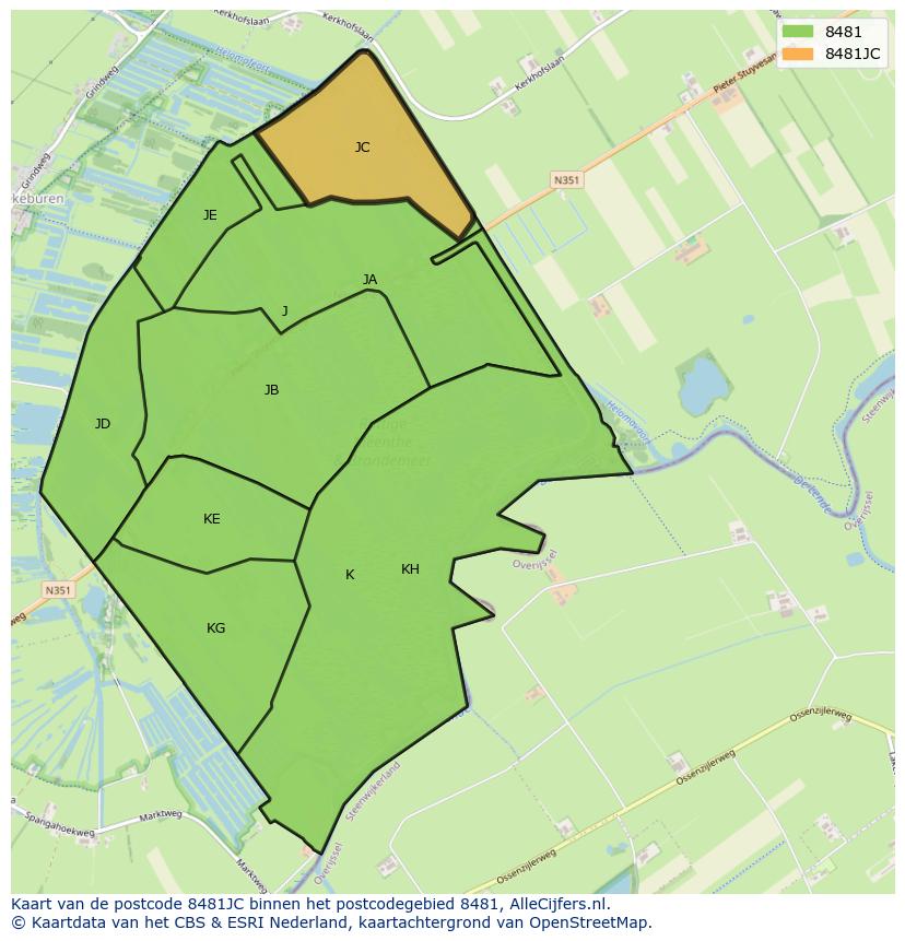 Afbeelding van het postcodegebied 8481 JC op de kaart.