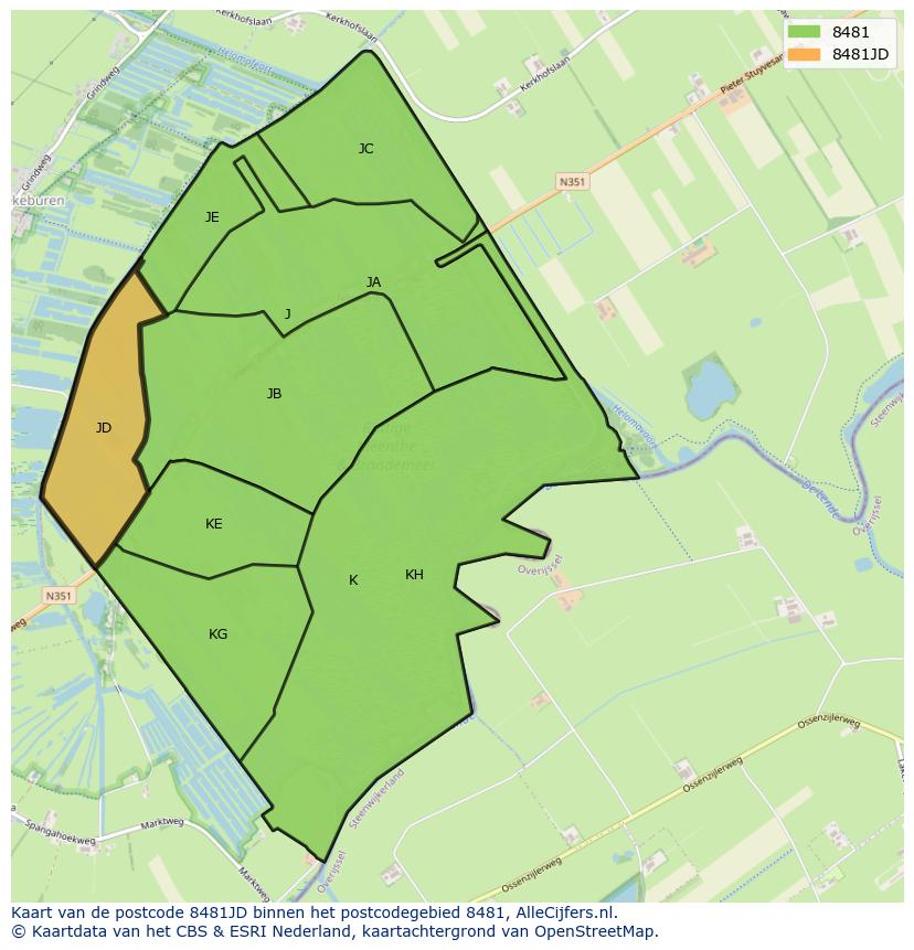 Afbeelding van het postcodegebied 8481 JD op de kaart.