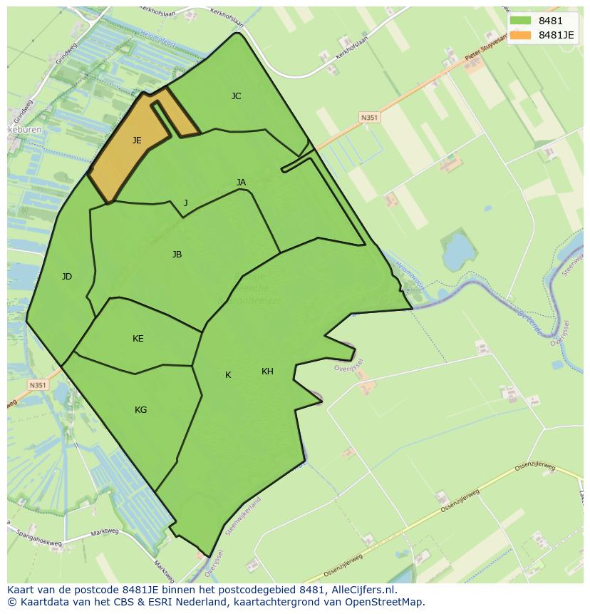 Afbeelding van het postcodegebied 8481 JE op de kaart.