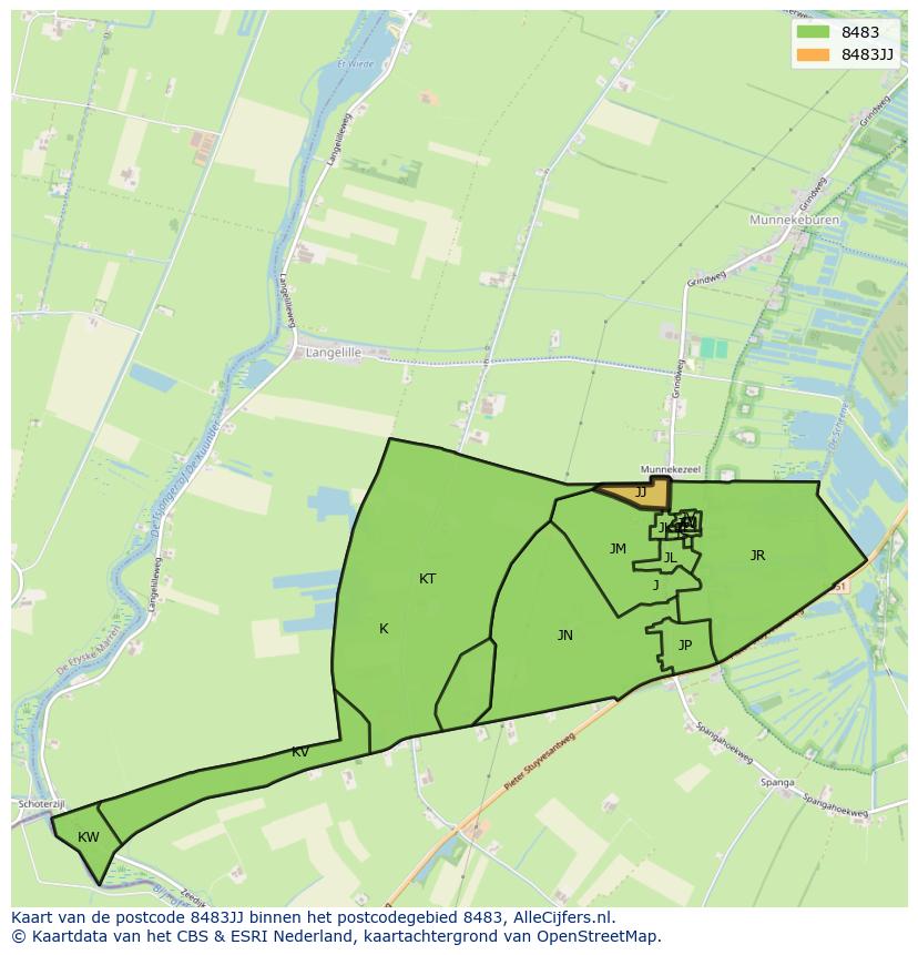 Afbeelding van het postcodegebied 8483 JJ op de kaart.