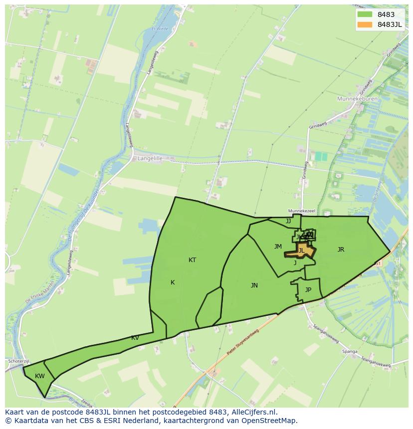 Afbeelding van het postcodegebied 8483 JL op de kaart.