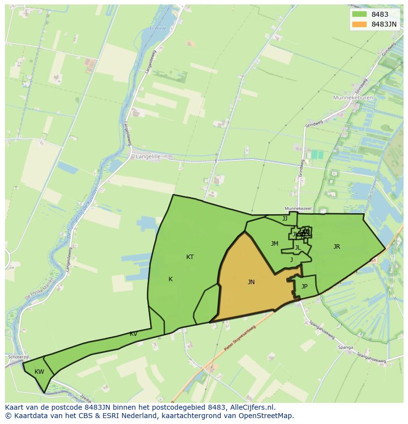 Afbeelding van het postcodegebied 8483 JN op de kaart.