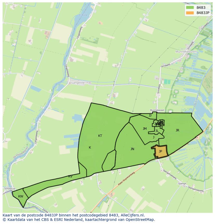 Afbeelding van het postcodegebied 8483 JP op de kaart.