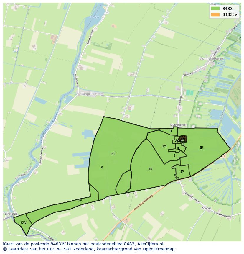 Afbeelding van het postcodegebied 8483 JV op de kaart.