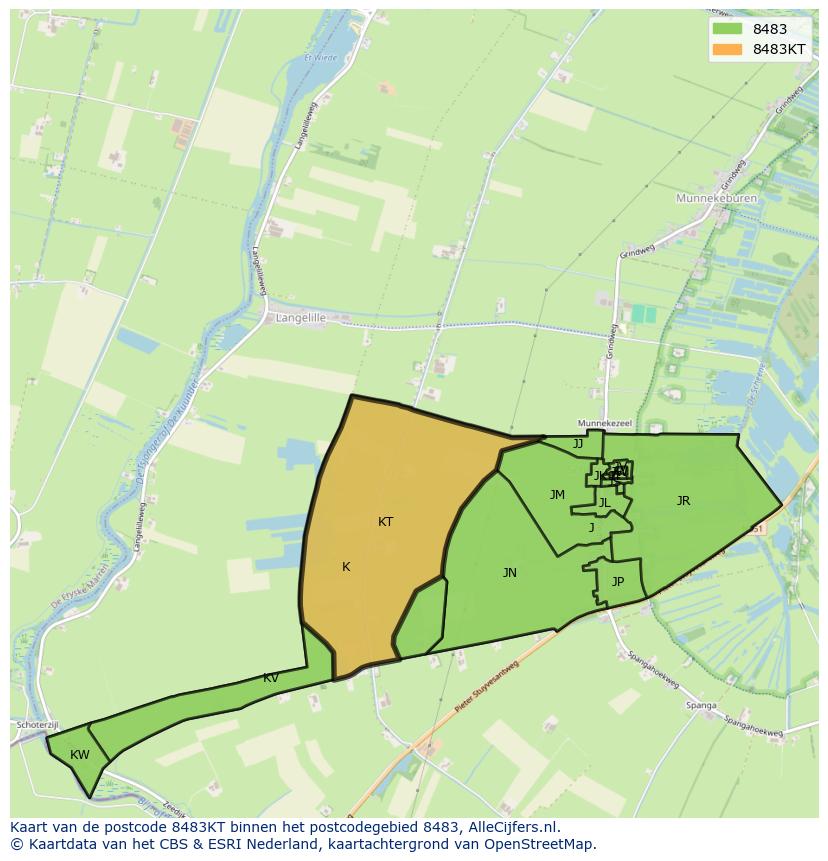 Afbeelding van het postcodegebied 8483 KT op de kaart.