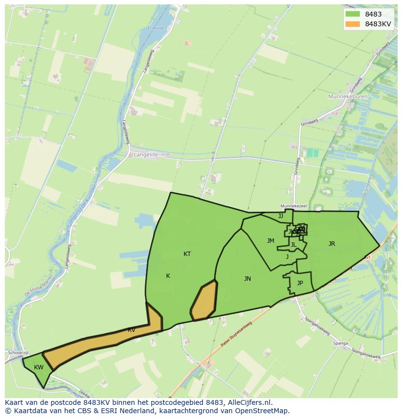 Afbeelding van het postcodegebied 8483 KV op de kaart.