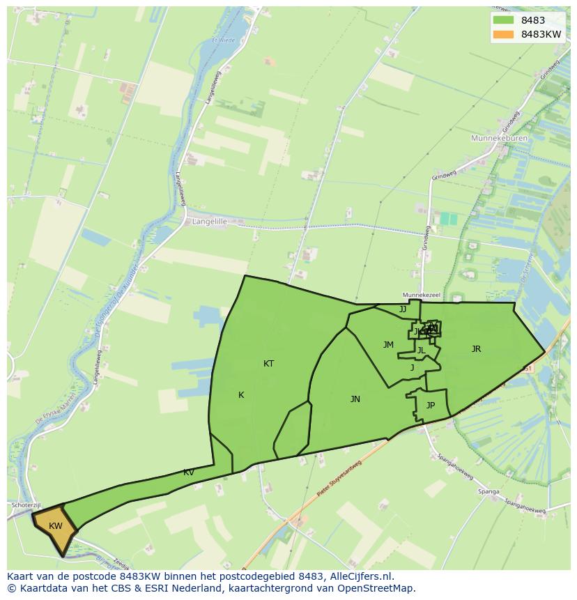 Afbeelding van het postcodegebied 8483 KW op de kaart.