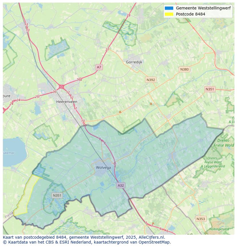 Afbeelding van het postcodegebied 8484 op de kaart.