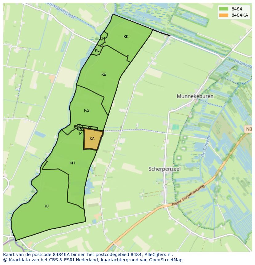 Afbeelding van het postcodegebied 8484 KA op de kaart.