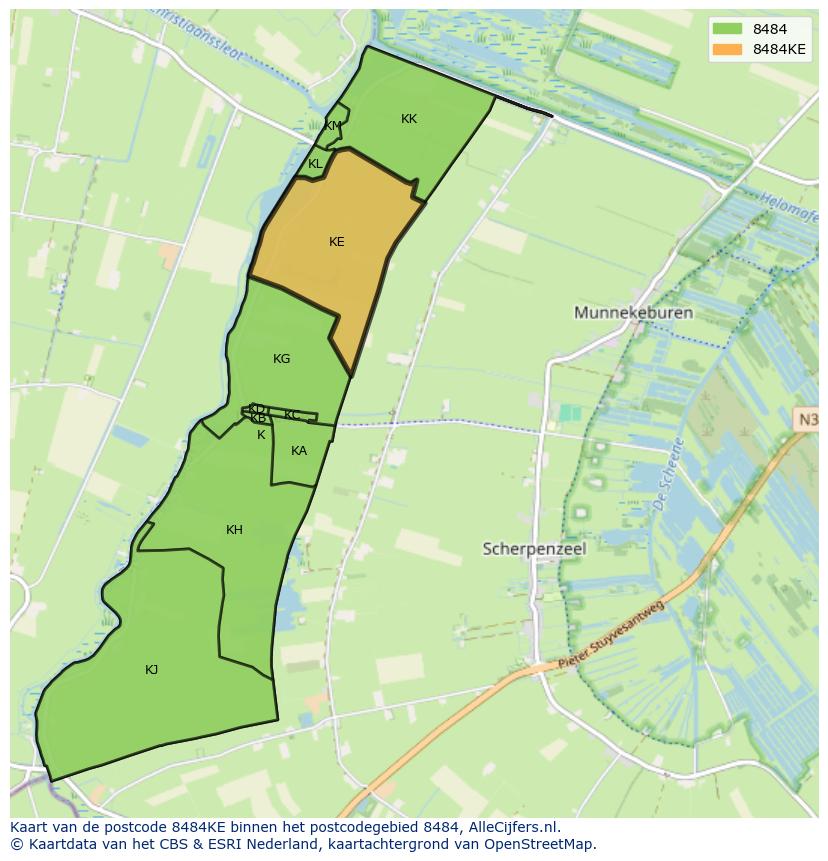 Afbeelding van het postcodegebied 8484 KE op de kaart.