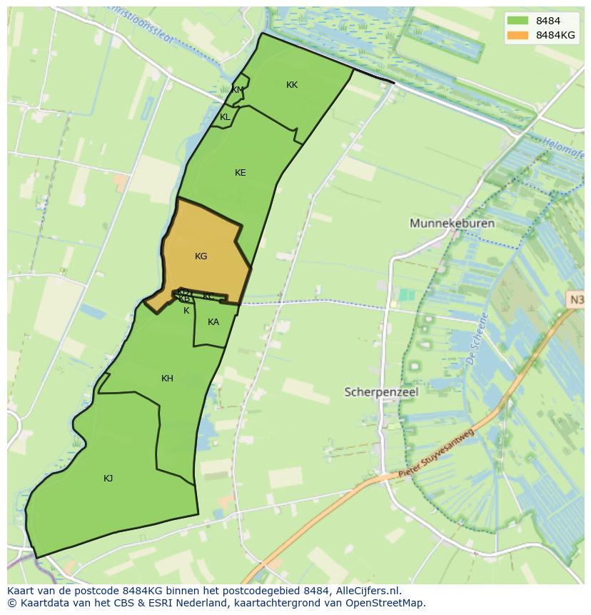 Afbeelding van het postcodegebied 8484 KG op de kaart.