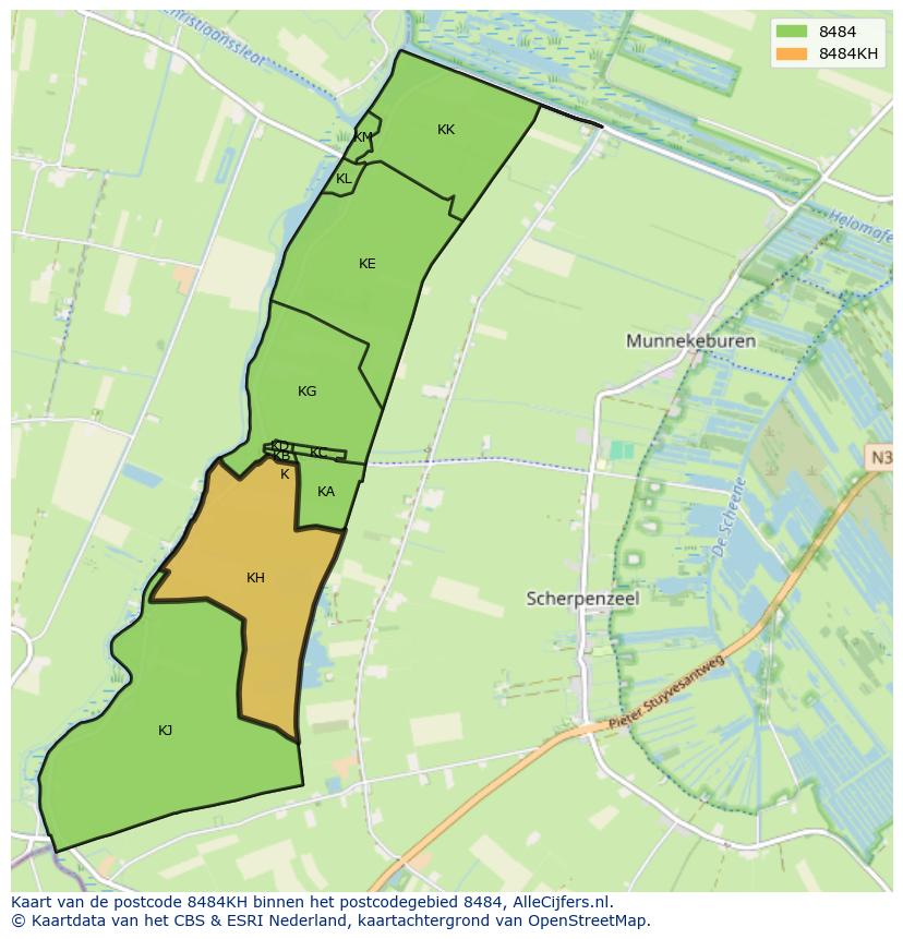 Afbeelding van het postcodegebied 8484 KH op de kaart.