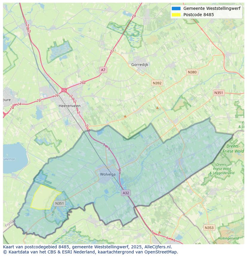 Afbeelding van het postcodegebied 8485 op de kaart.