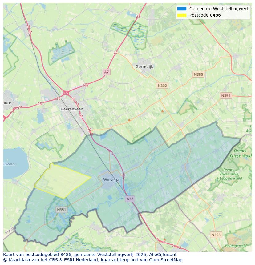 Afbeelding van het postcodegebied 8486 op de kaart.