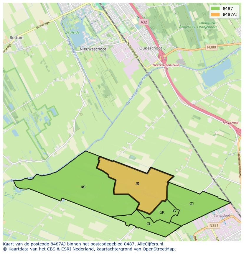 Afbeelding van het postcodegebied 8487 AJ op de kaart.