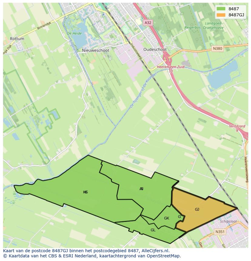 Afbeelding van het postcodegebied 8487 GJ op de kaart.
