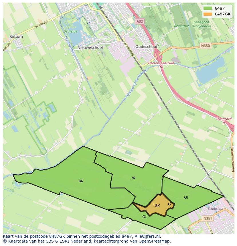 Afbeelding van het postcodegebied 8487 GK op de kaart.