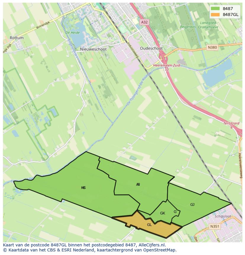 Afbeelding van het postcodegebied 8487 GL op de kaart.
