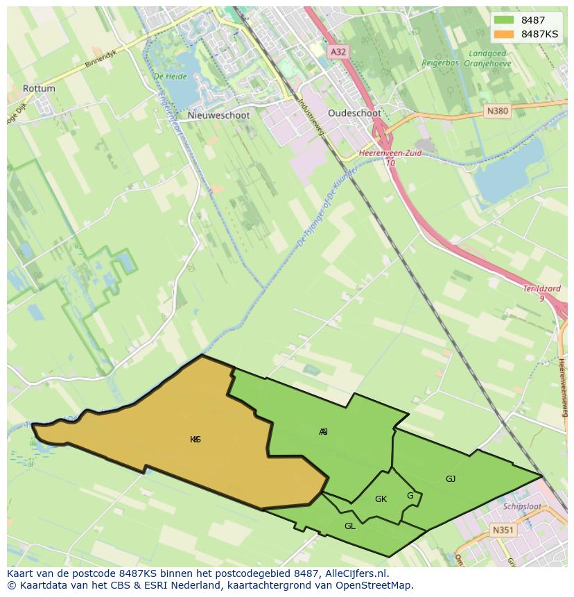 Afbeelding van het postcodegebied 8487 KS op de kaart.