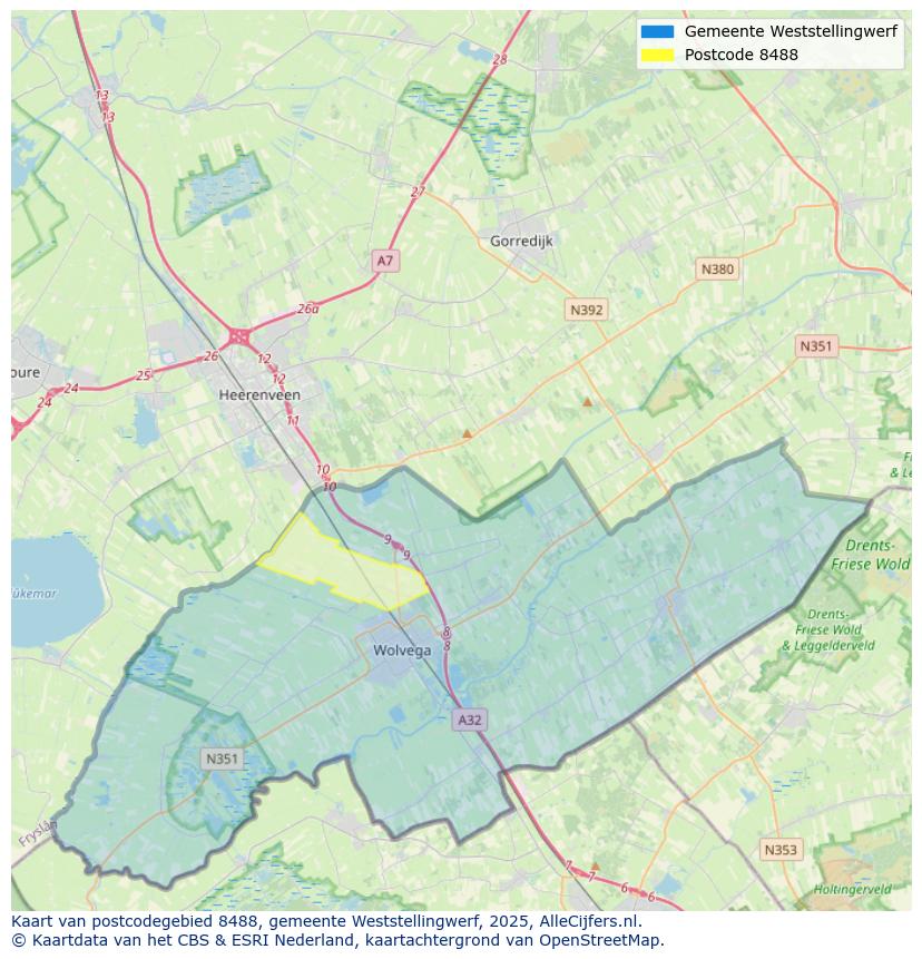Afbeelding van het postcodegebied 8488 op de kaart.