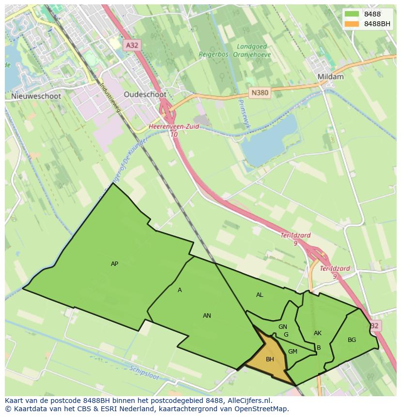 Afbeelding van het postcodegebied 8488 BH op de kaart.