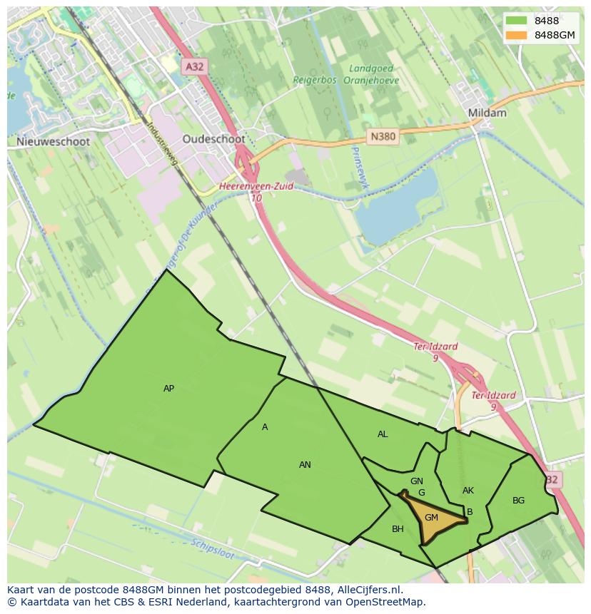 Afbeelding van het postcodegebied 8488 GM op de kaart.