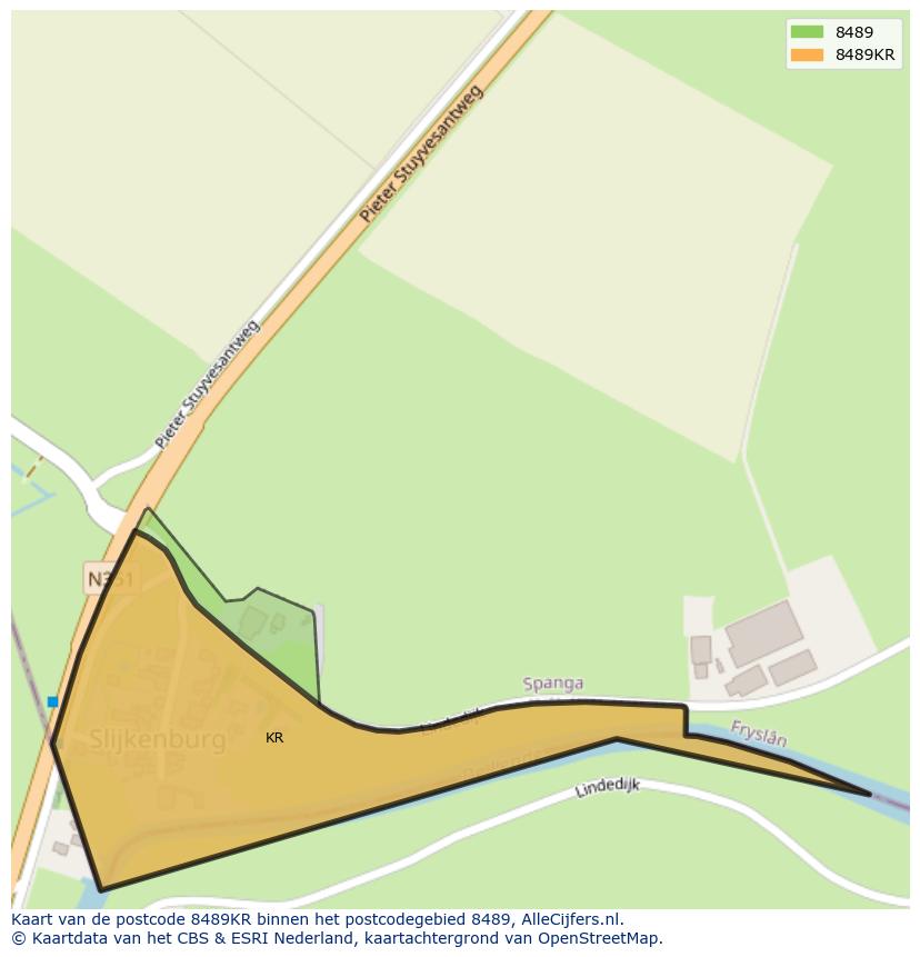 Afbeelding van het postcodegebied 8489 KR op de kaart.