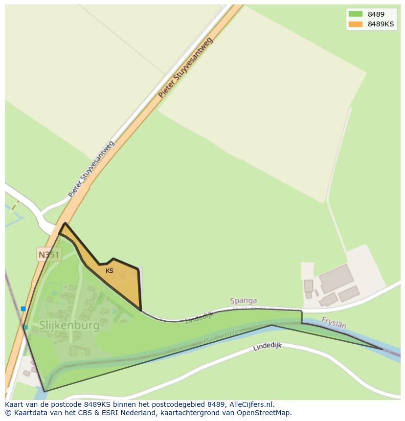 Afbeelding van het postcodegebied 8489 KS op de kaart.